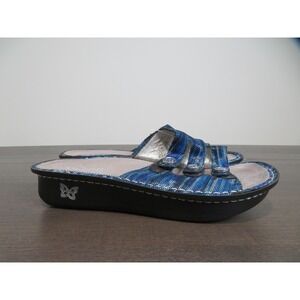 Alegria Julee Sandals Womens Size 11 Blue Leather Strappy Slide Comfort Wedge 41